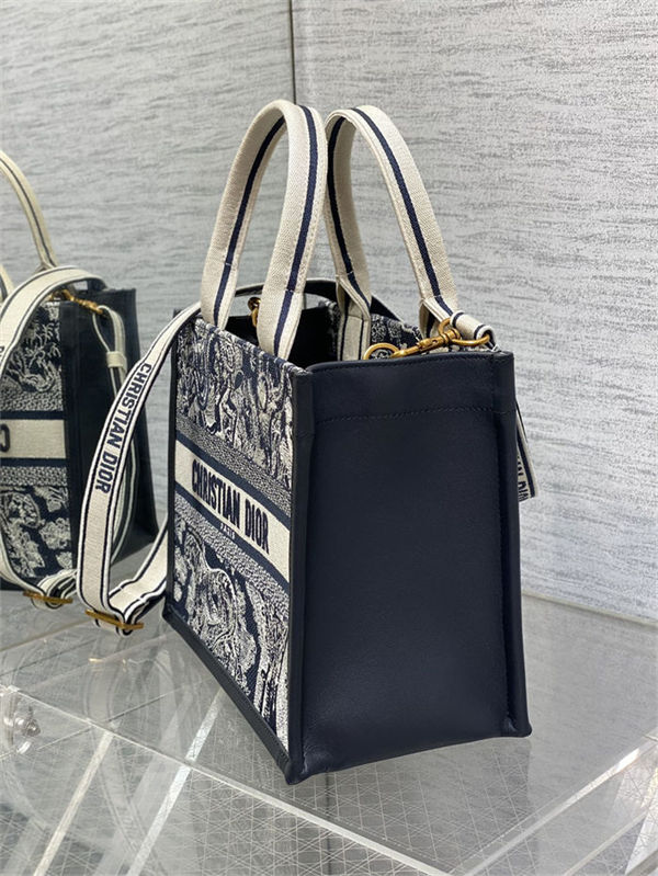 SMALL Dior BOOK TOTE Toile de Jouy Reverse Embroidery Blue With Strap High