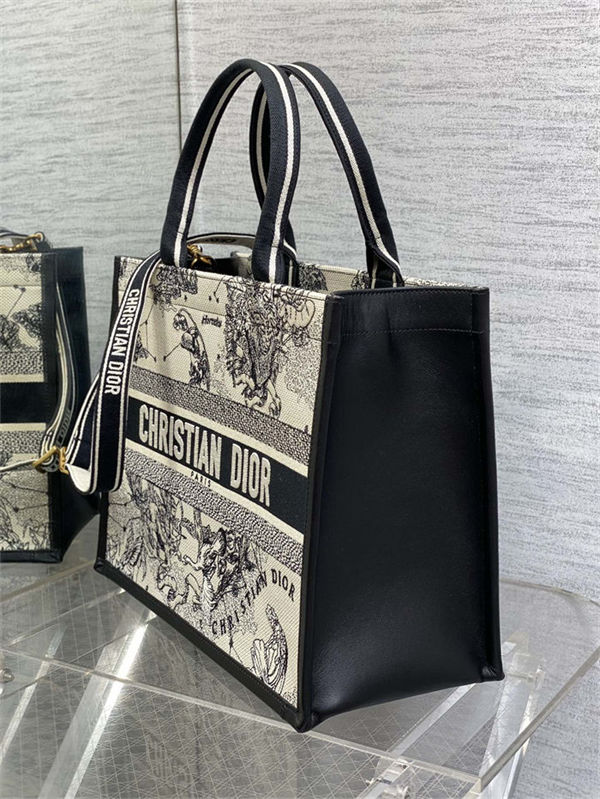 MEDIUM Dior BOOK TOTE Zodiac Embroidery and Black Calfskin High