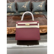 Hermes Kelly 25/28cm Sellier Bag Epsom Leather Silver/Gold Metal In Bordeaux High