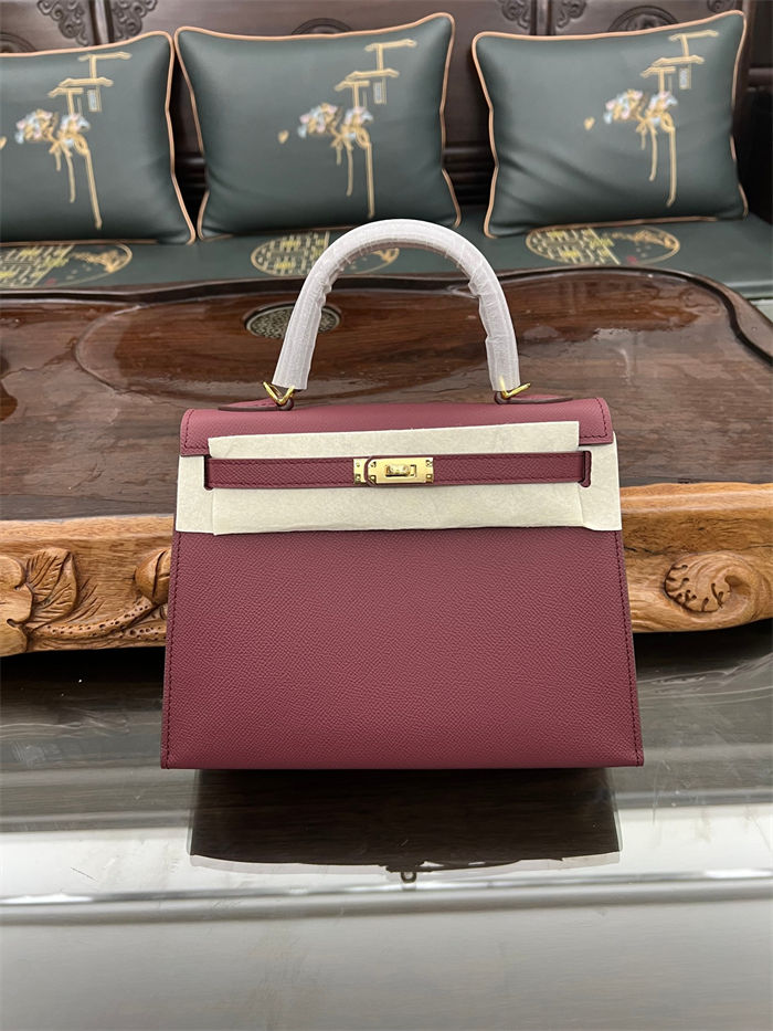 Hermes Kelly 25/28cm Sellier Bag Epsom Leather Silver/Gold Metal In Bordeaux High