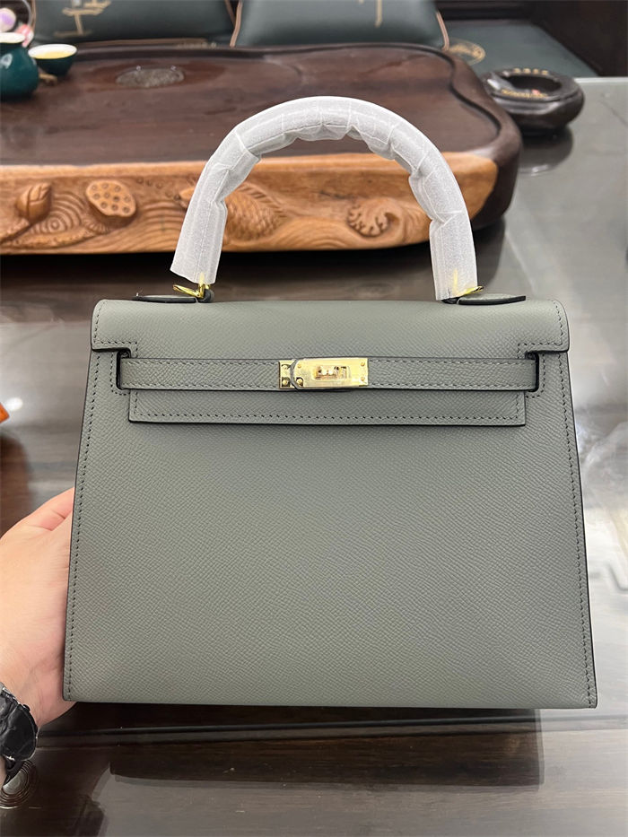 Hermes Kelly 25/28cm Sellier Bag Epsom Leather Silver/Gold Metal In Vert Amande High