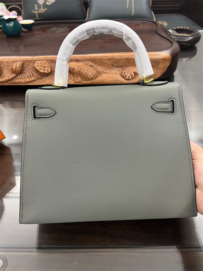 Hermes Kelly 25/28cm Sellier Bag Epsom Leather Silver/Gold Metal In Vert Amande High