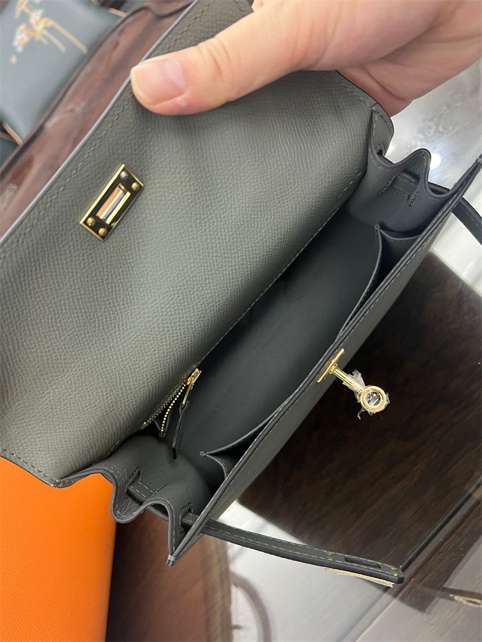 Hermes Kelly 25/28cm Sellier Bag Epsom Leather Silver/Gold Metal In Vert Amande High