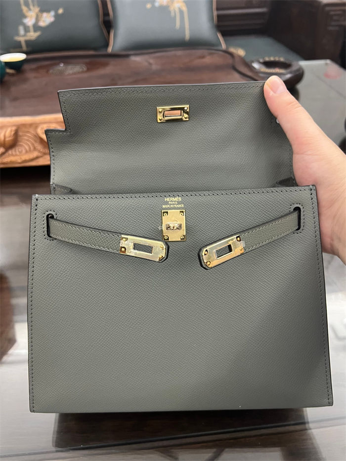 Hermes Kelly 25/28cm Sellier Bag Epsom Leather Silver/Gold Metal In Vert Amande High