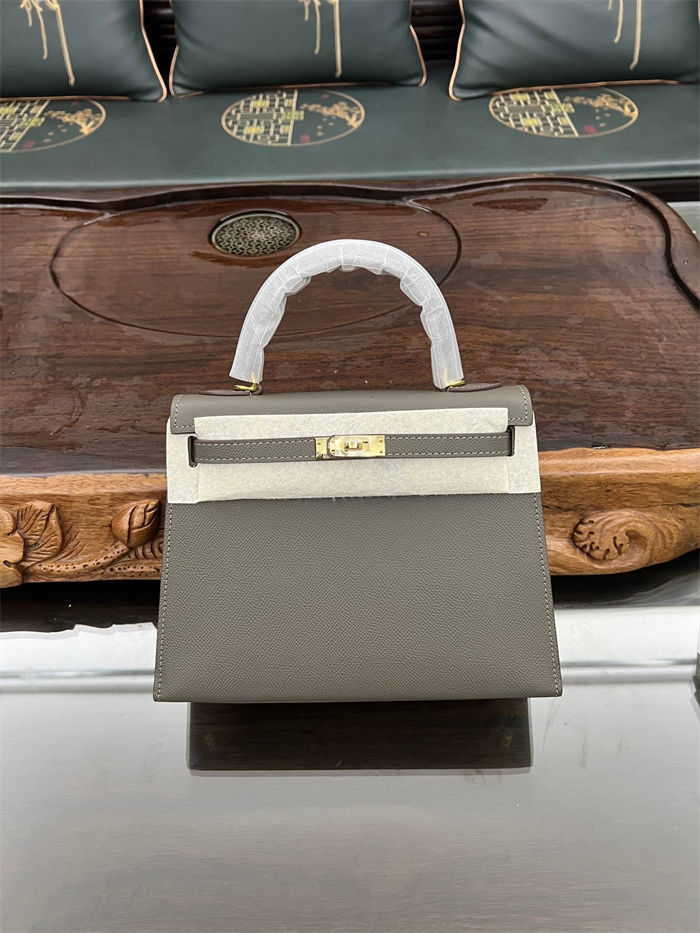 Hermes Kelly 25/28cm Sellier Bag Epsom Leather Silver/Gold Metal In Etain High