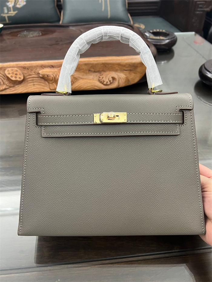 Hermes Kelly 25/28cm Sellier Bag Epsom Leather Silver/Gold Metal In Etain High