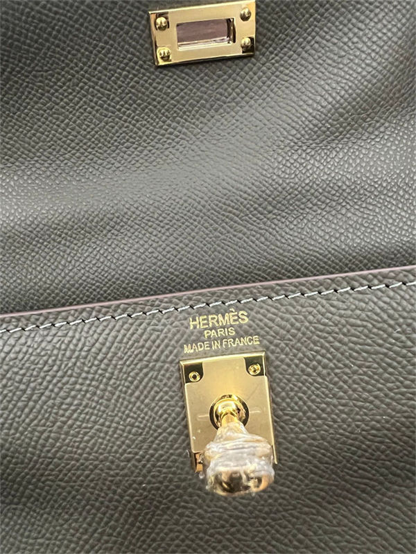 Hermes Kelly 25/28cm Sellier Bag Epsom Leather Silver/Gold Metal In Etain High