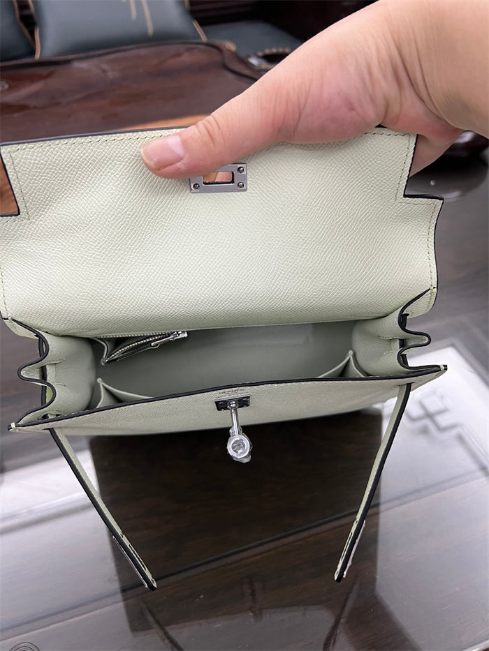 Hermes Kelly 25/28cm Sellier Bag Epsom Leather Silver/Gold Metal In Vert Fizz High