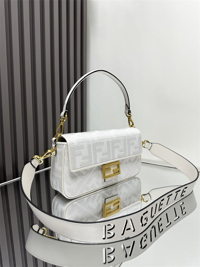 BAGUETTE canvas Laser Cut Strap bag White High