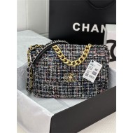 Large Chanel 19 Flap Bag Tweed Gold-Tone Black-Pink High