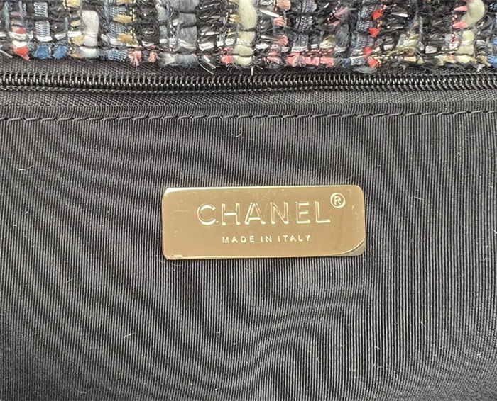 Large Chanel 19 Flap Bag Tweed Gold-Tone Black-Pink High