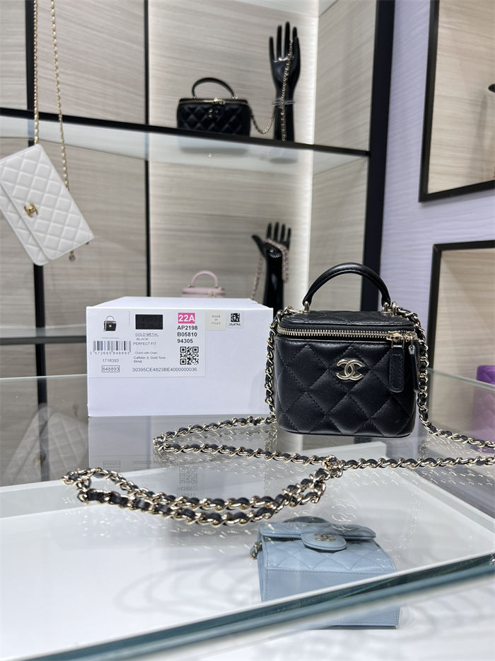 Chanel SMALL VANITY WITH CHAIN AP2198 Lambskin & Gold-Tone Metal Black High