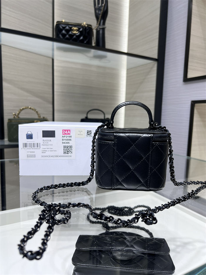 Chanel SMALL VANITY WITH CHAIN AP2198 Lambskin & Black-Tone Metal Black High