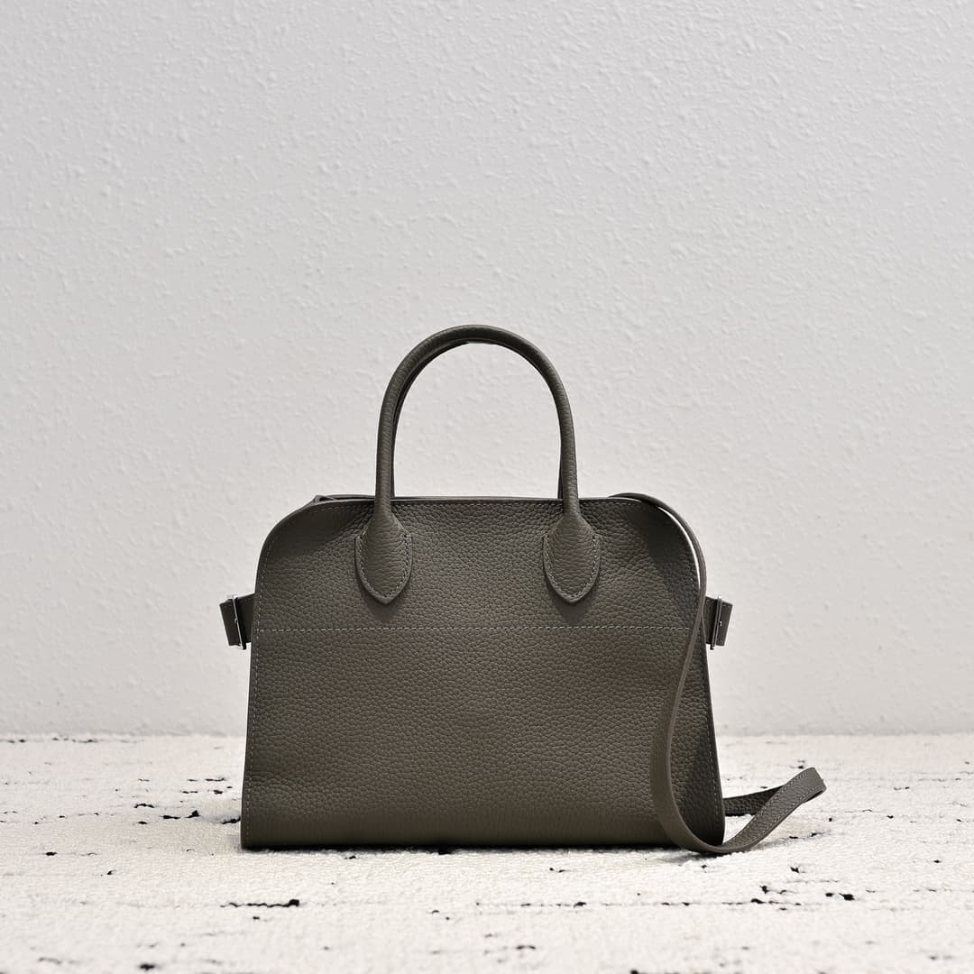 The Row Soft Margaux 10 Bag in Grained Calfskin Grey High