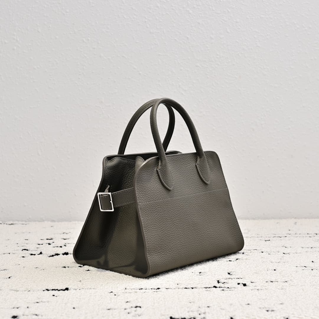 The Row Soft Margaux 10 Bag in Grained Calfskin Grey High