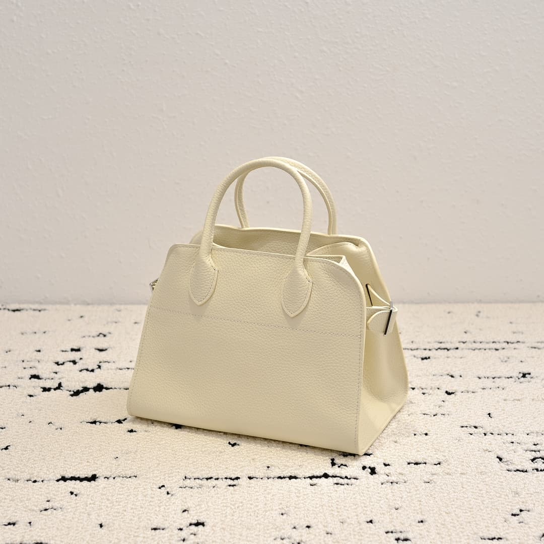 The Row Soft Margaux 11 Bag in Grained Calfskin White High