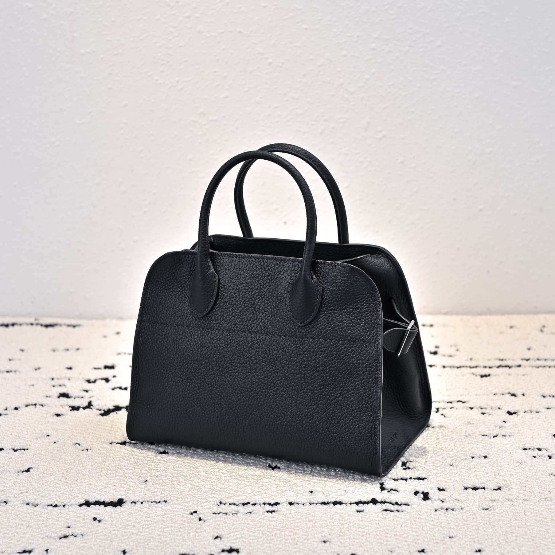 The Row Soft Margaux 12 Bag in Grained Calfskin Black High