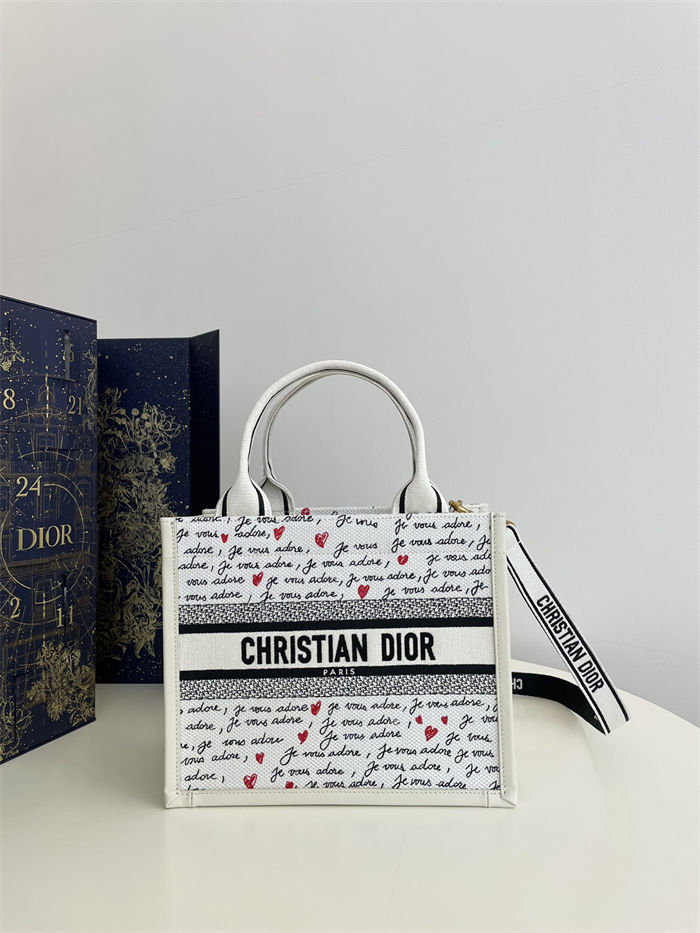 SMALL Dior BOOK TOTE Dioramour Je Vous Adore Embroidery With Strap High