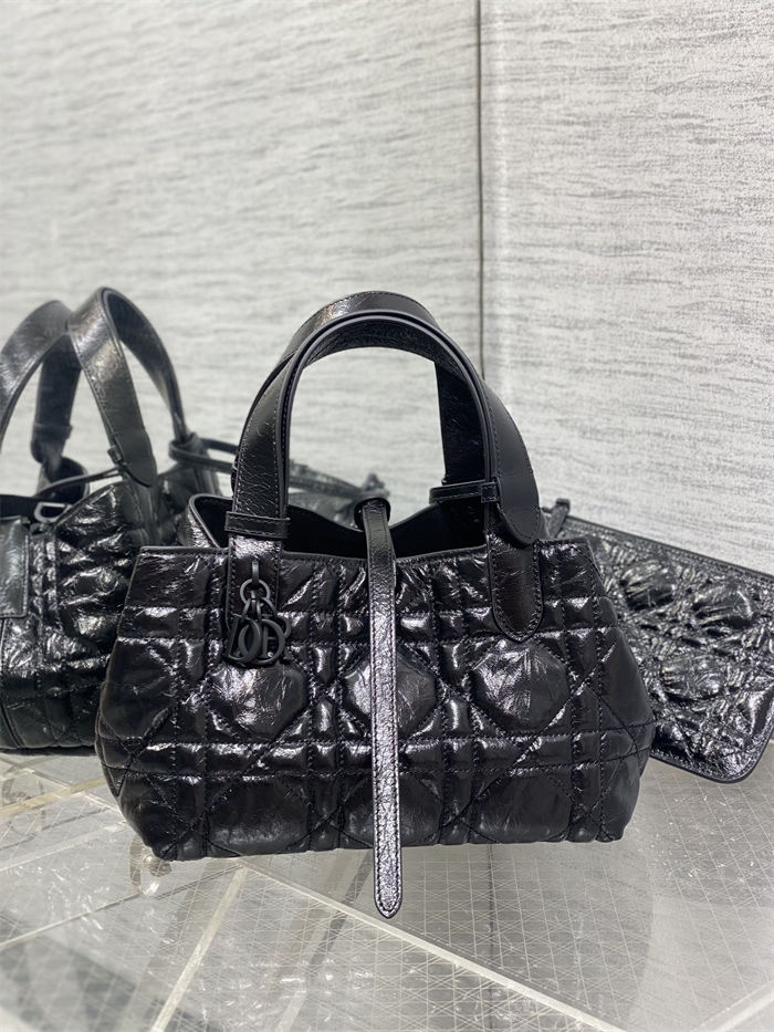 DIOR TOUJOURS BAG SMALL Macrocannage Crinkled Calfskin Black High