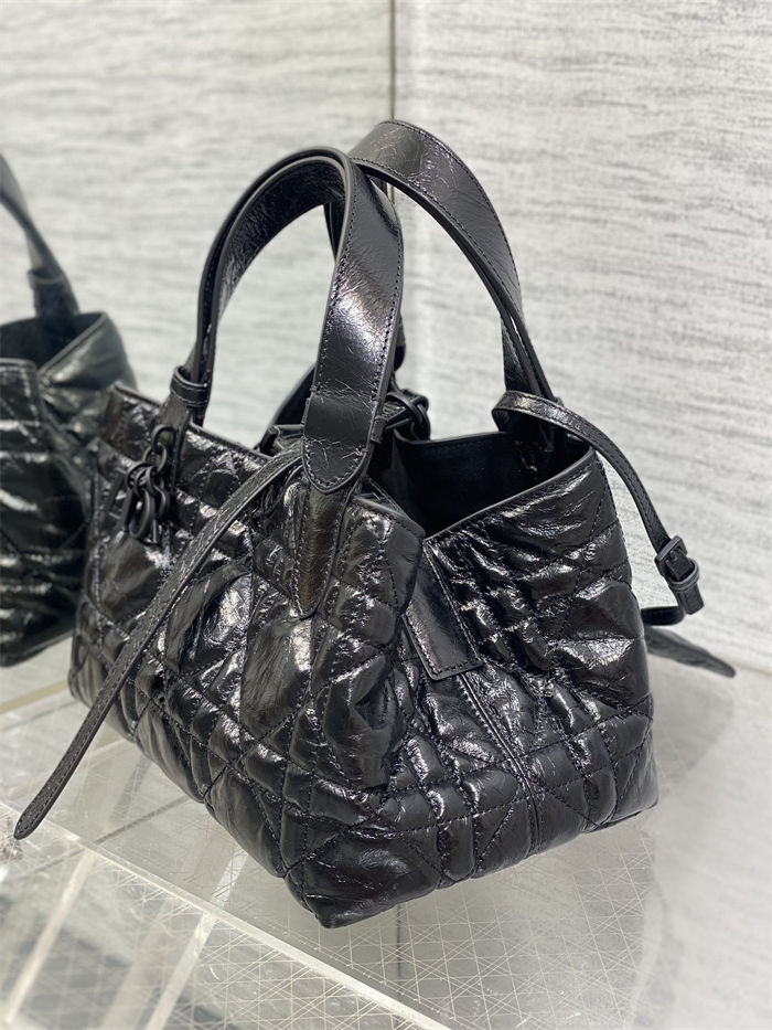 DIOR TOUJOURS BAG SMALL Macrocannage Crinkled Calfskin Black High