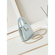 Chanel MINI SHOPPING BAG AS4416 Shiny Aged Calfskin & Gold-Tone Metal Blue-Ice High