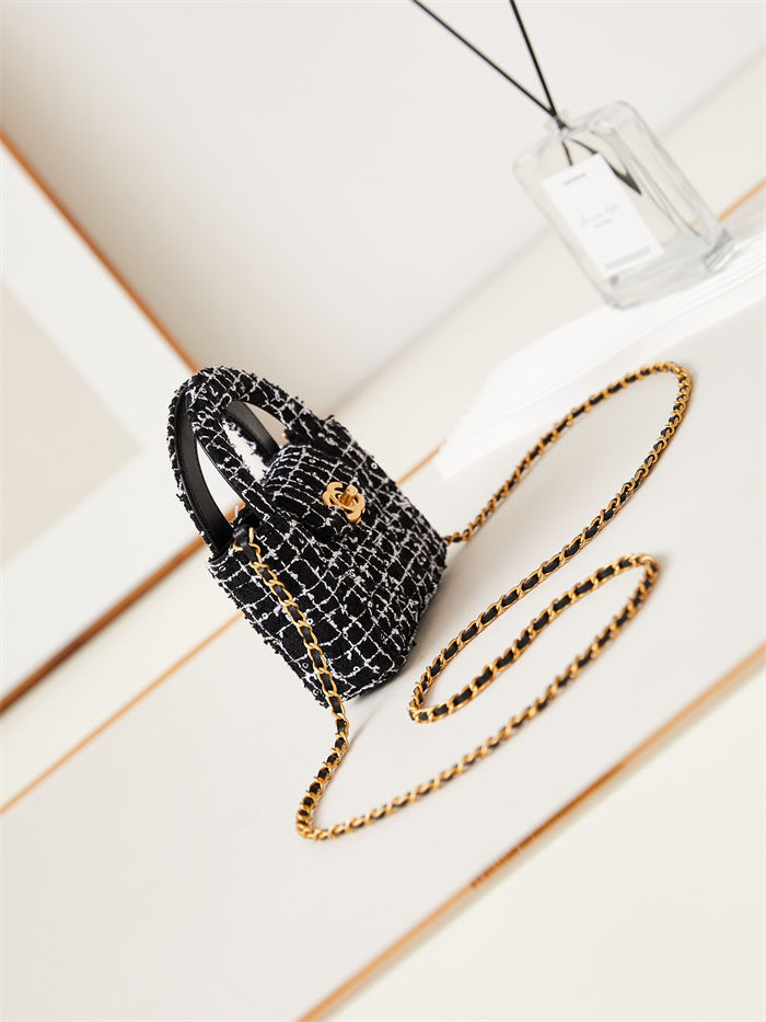 Chanel CLUTCH WITH CHAIN AP3435 Cotton Tweed & Gold-Tone Metal Black High