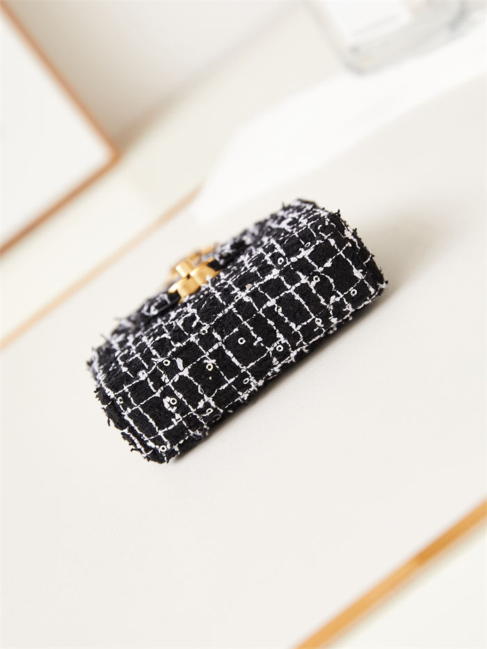 Chanel CLUTCH WITH CHAIN AP3435 Cotton Tweed & Gold-Tone Metal Black High