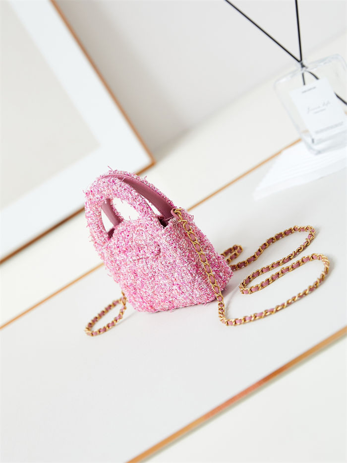 Chanel CLUTCH WITH CHAIN AP3435 Cotton Tweed & Gold-Tone Metal Pink High