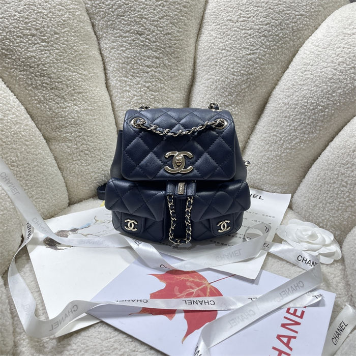 Chanel SMALL BACKPACK AS3787 Calfskin & Gold-Tone Metal Navy A