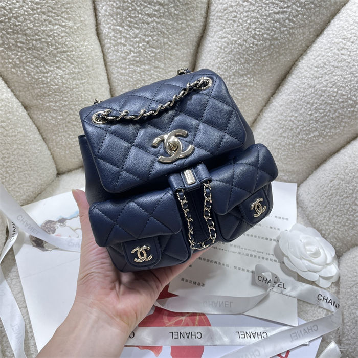 Chanel SMALL BACKPACK AS3787 Calfskin & Gold-Tone Metal Navy A