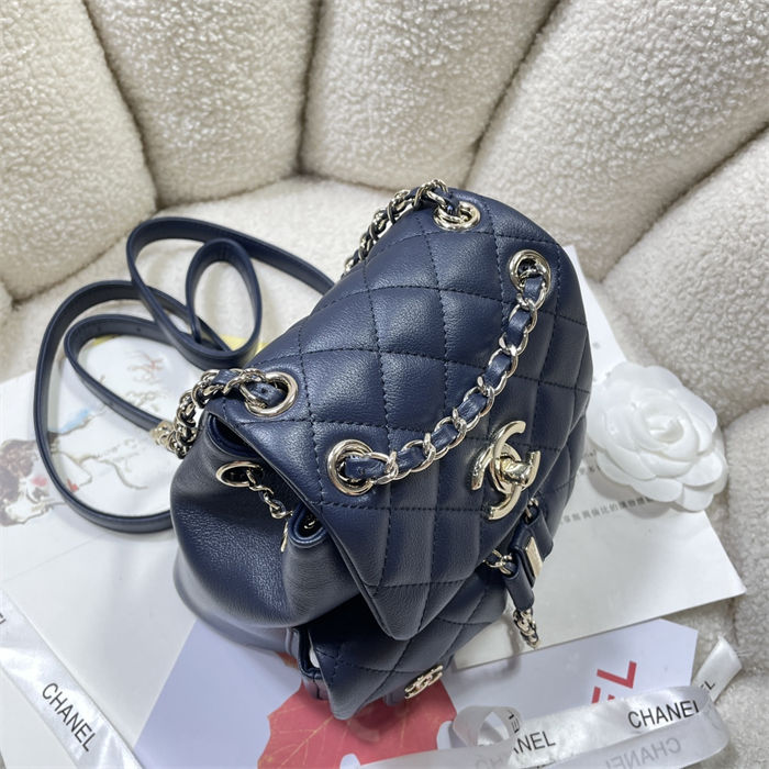 Chanel SMALL BACKPACK AS3787 Calfskin & Gold-Tone Metal Navy A