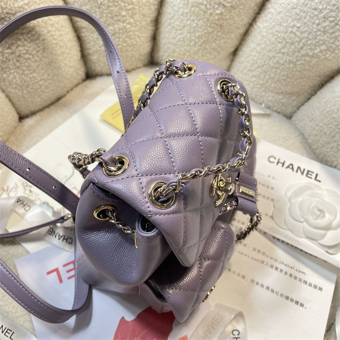 Chanel SMALL BACKPACK AS3787 Grained Shiny Calfskin & Gold-Tone Metal Purple A