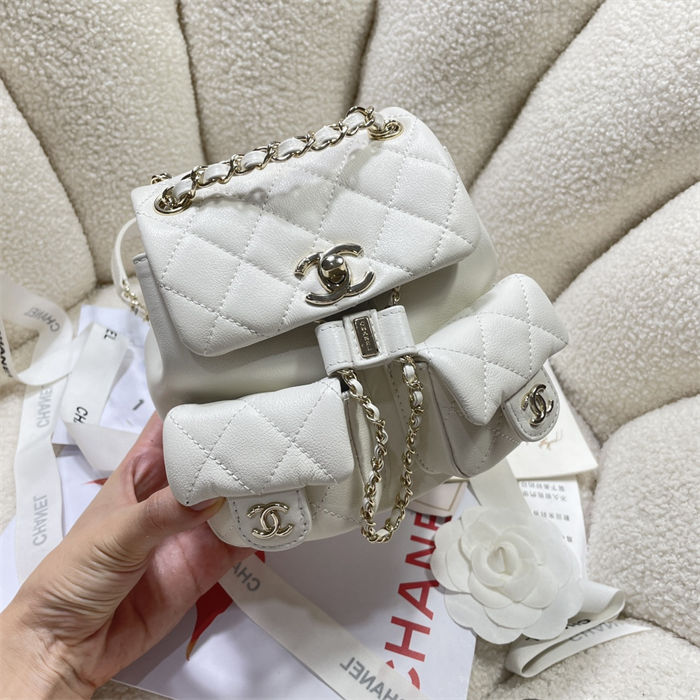 Chanel SMALL BACKPACK AS3787 Calfskin & Gold-Tone Metal White A