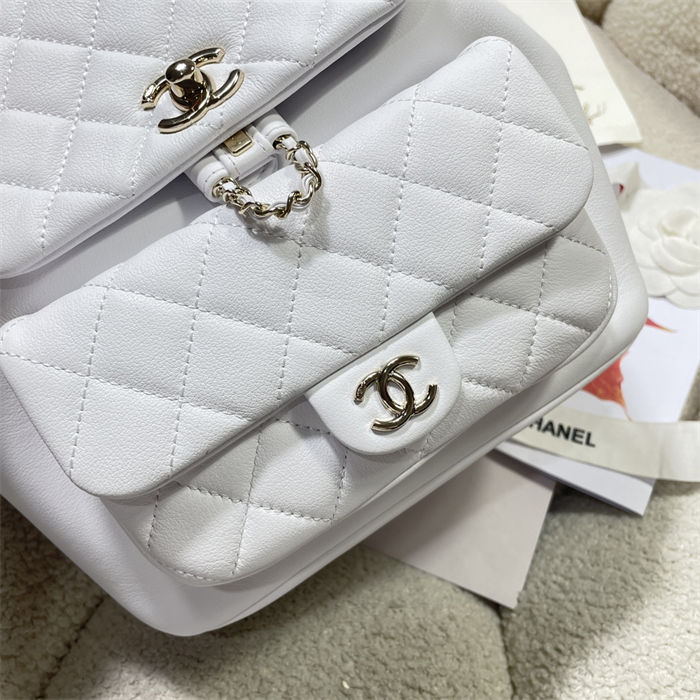 Chanel Duma Backpack 3618 Calfskin Gold-Tone Metal White A