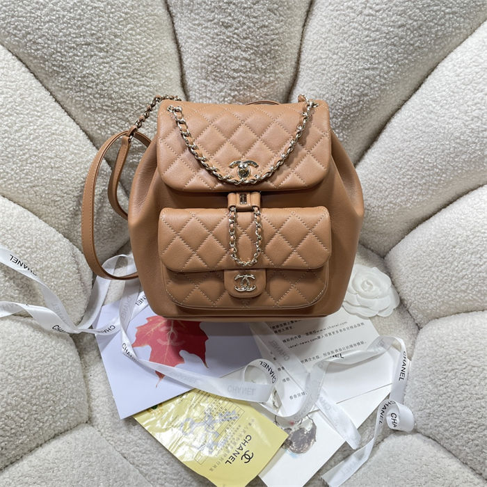 Chanel Duma Backpack 3618 Calfskin Gold-Tone Metal Caramel A