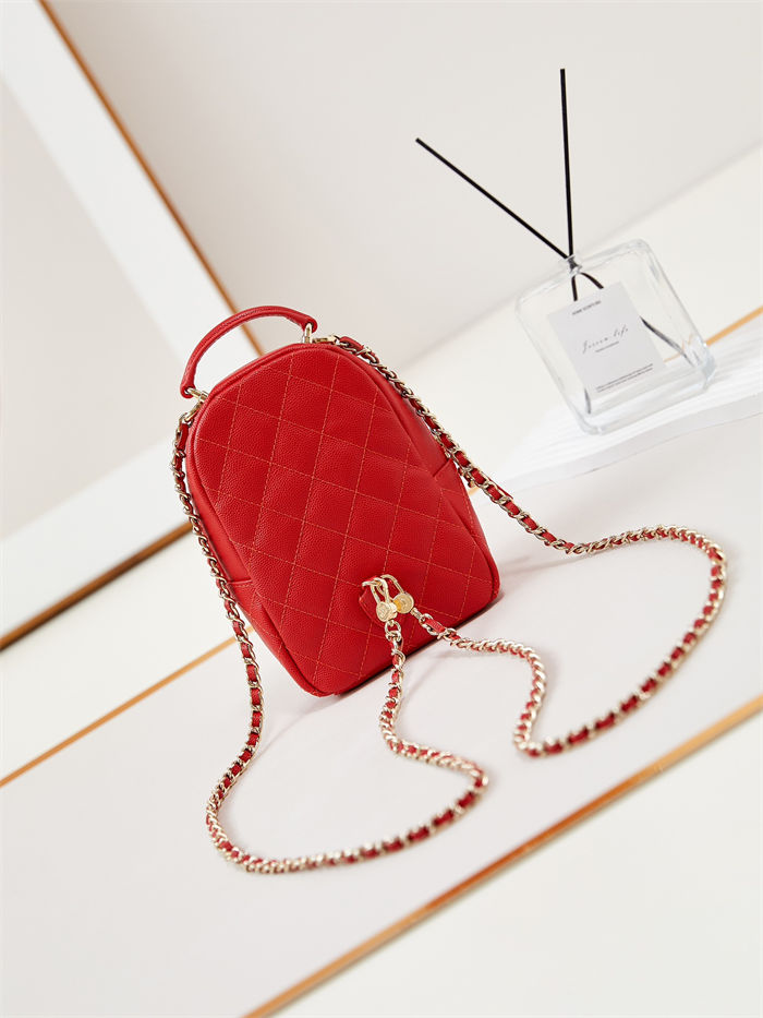 Chanel Mini Backpack Grained Calfskin Gold-Tone Metal AP3753 Red High