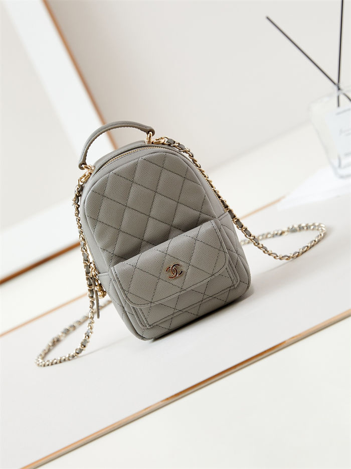 Chanel Mini Backpack Grained Calfskin Gold-Tone Metal AP3753 Grey High