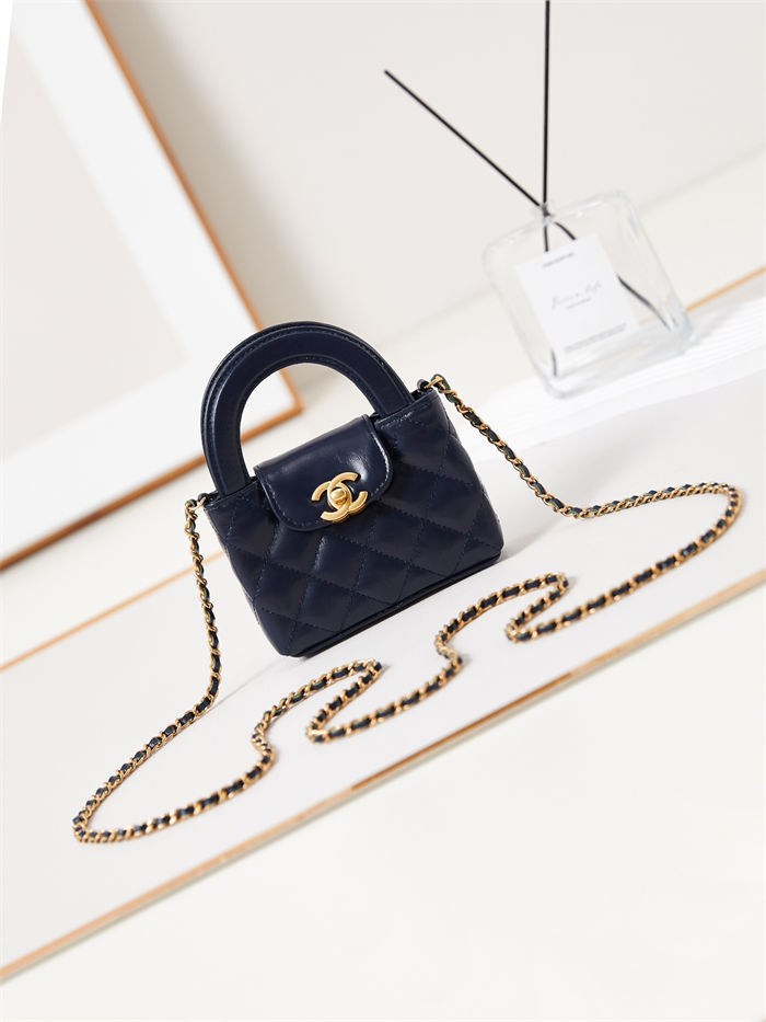 Chanel CLUTCH WITH CHAIN AP3435 Shiny Aged Calfskin & Gold-Tone Metal Navy High