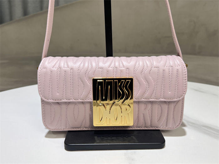 MISS DIOR FLAP BAG Quilted Miss Dior Allover Calfskin Pink High