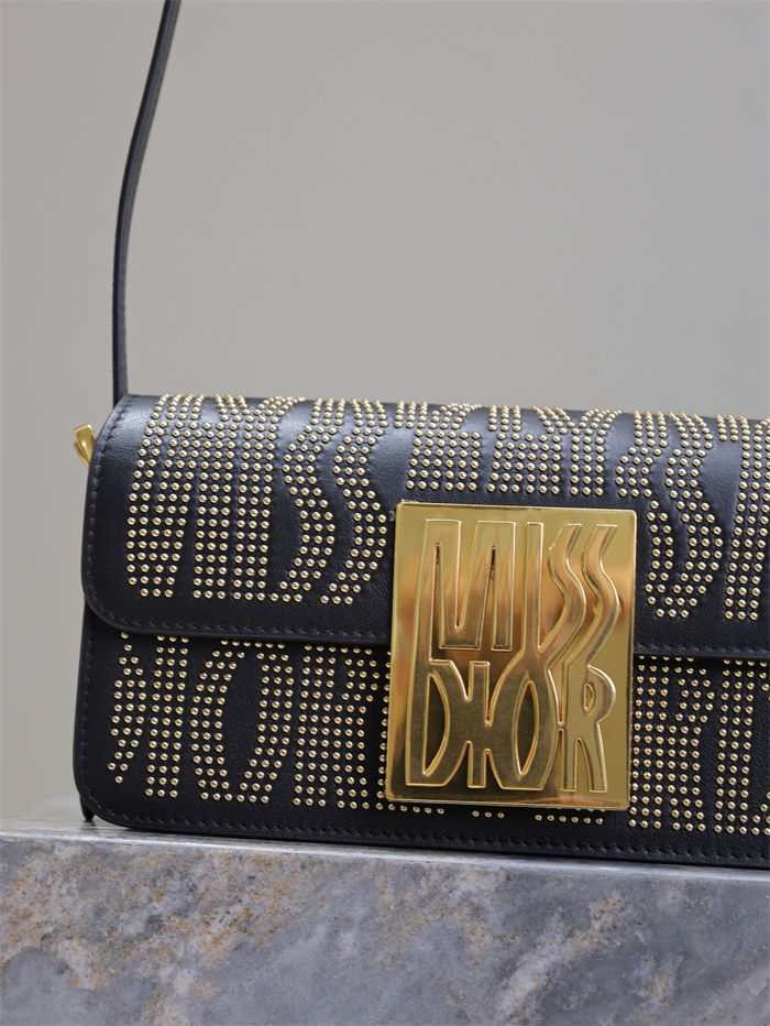 MISS DIOR FLAP BAG Miss Dior Allover Calfskin with Gold-Finish Studs High