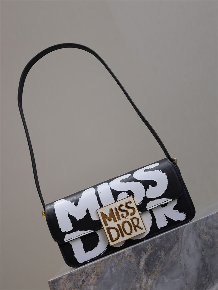 MISS DIOR FLAP BAG Miss Dior Graffiti Printed Calfskin Black High