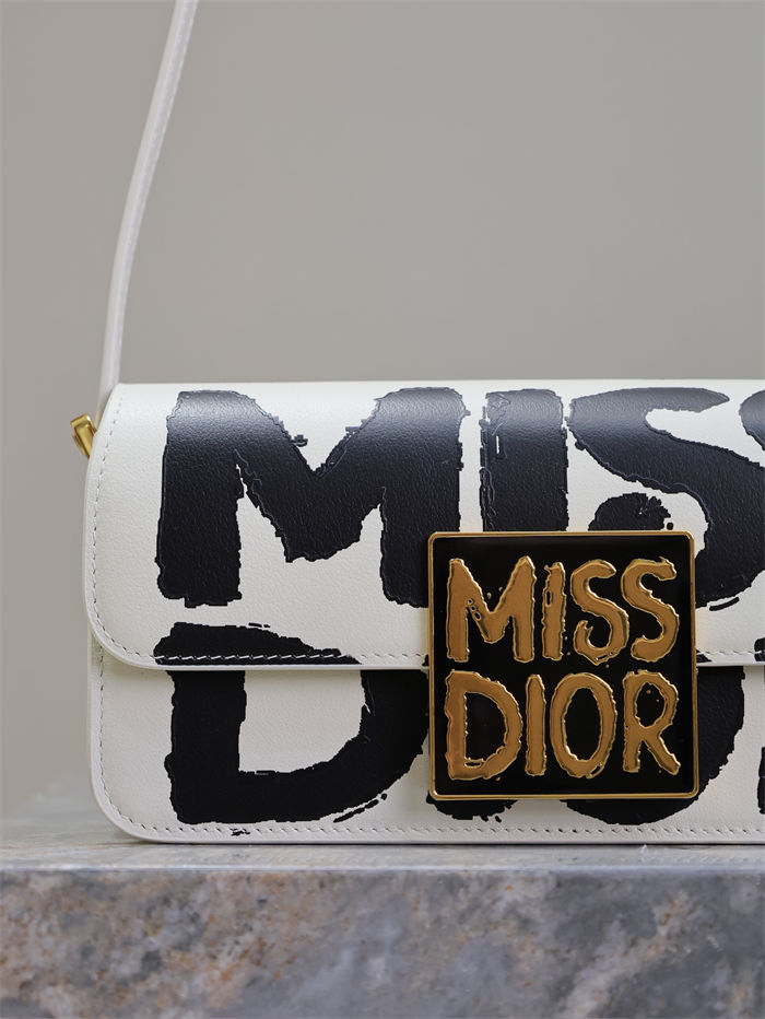 MISS DIOR FLAP BAG Miss Dior Graffiti Printed Calfskin White High