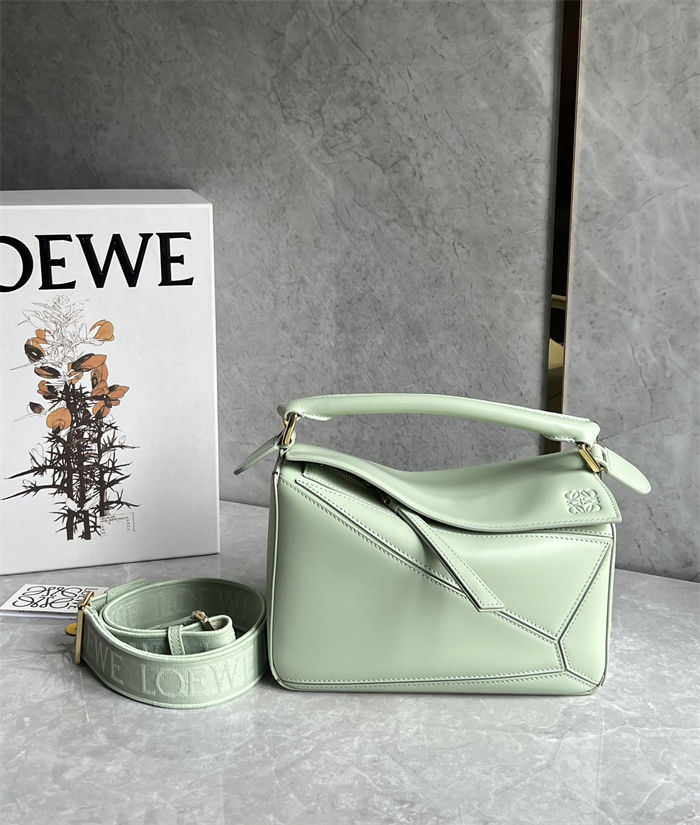 Small Puzzle bag in satin calfskin with jacquard strap Green High