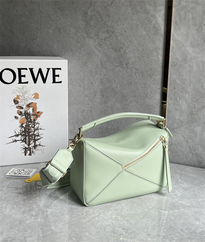 Small Puzzle bag in satin calfskin with jacquard strap Green High