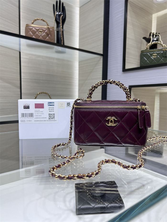 Chanel CLUTCH WITH CHAIN AP4168 Shiny Lambskin & Gold-Tone Metal Burgundy High