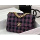 Large Chanel 19 Flap Bag Tweed Gold-Tone Black-Fuchsia High