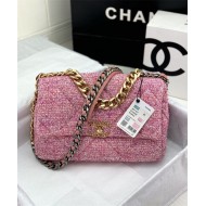 Large Chanel 19 Flap Bag Tweed Gold-Tone Pink High