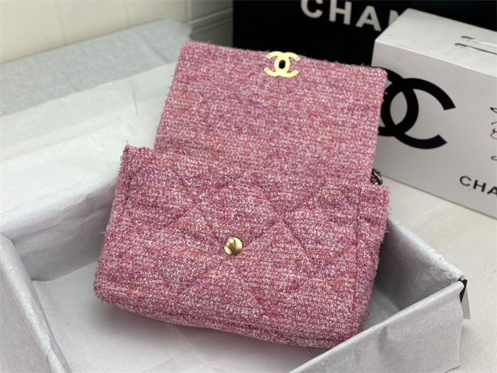 Large Chanel 19 Flap Bag Tweed Gold-Tone Pink High