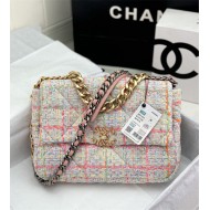 Large Chanel 19 Flap Bag Tweed Gold-Tone Pink High