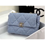 Large Chanel 19 Flap Bag Tweed Gold-Tone Blue High